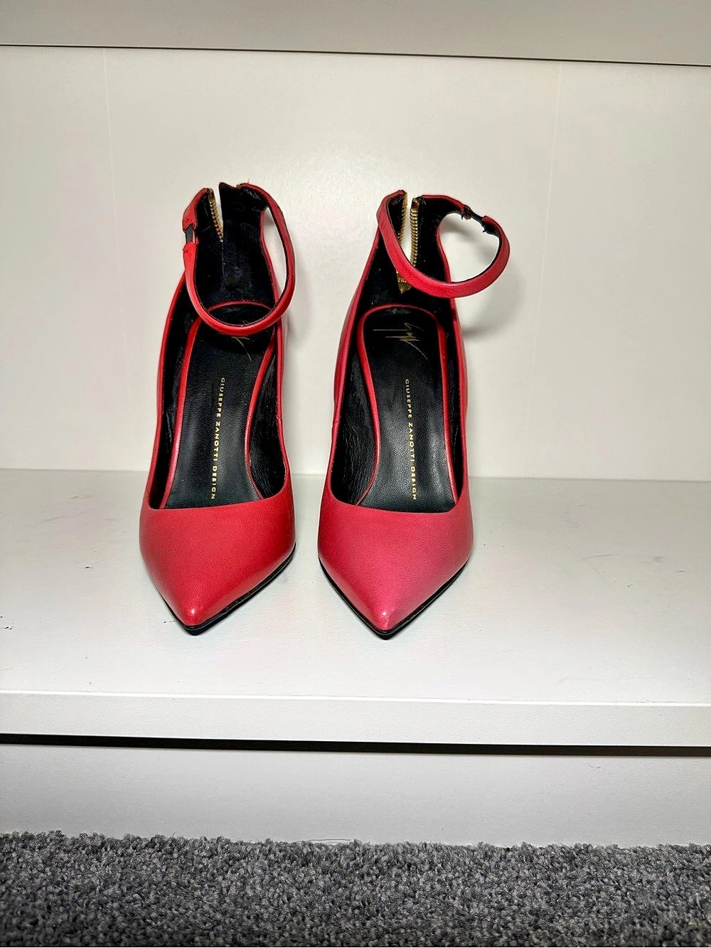 Giuseppe Zanotti Pointed Toe Ankle Strap Heels in Red